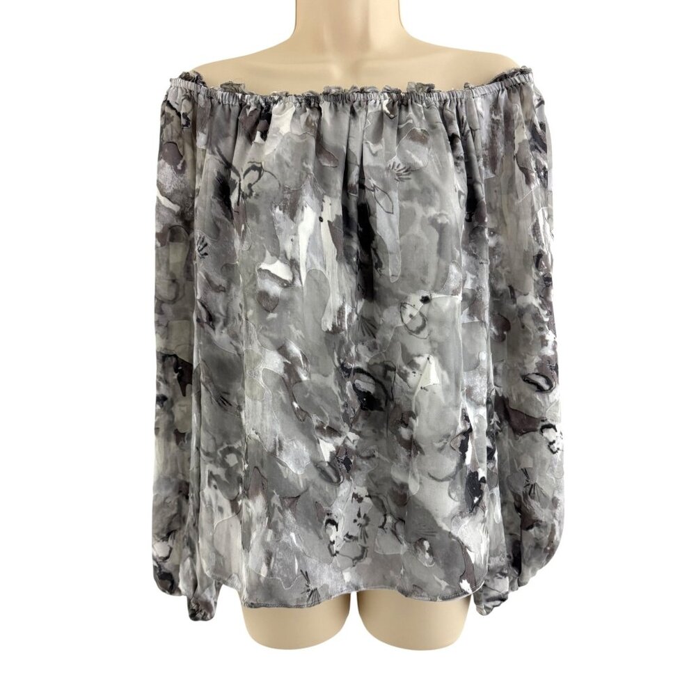 White House Black Market‎ Off-The-Shoulder Silk Velvet Burnout Blouse Top Size L